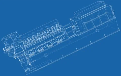 Diesel generator. The layers of visible and invisible lines are separated. Wire Illustrazione stock