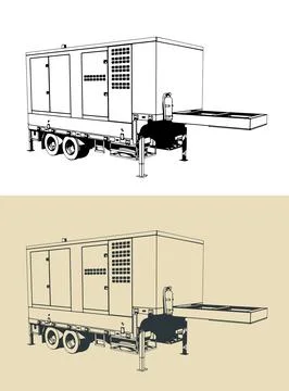 Diesel generator trailer illustrations Illustrazione stock