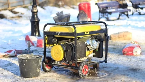 Diesel generator in work in the winter street Stock Footage 70943502