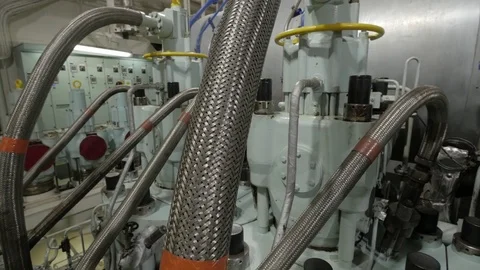 On diesel main engine of ship Stock Footage