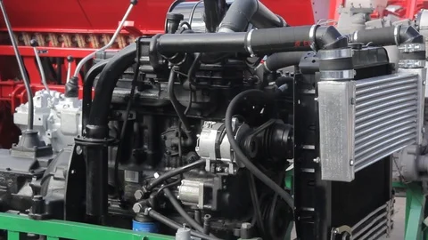 Diesel power engine at new tractor Stock Footage 91295450