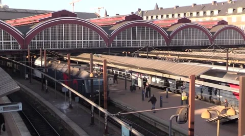 Diesel train and electric train at Copenhagen Central Station 스톡 동영상 47787043