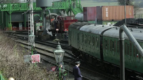 Diesel Train moves into Siding 스톡 동영상 35990905