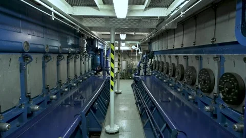 Diesels. Main engine in motor room of vessel. Power plant on the ship Stock Footage 266248947