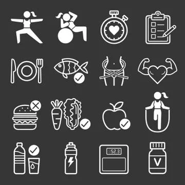 Diet and exercise icons. Vector illustrations. Stock Illustration