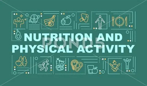 Diet and physical activity word concepts green banner Illustration ...