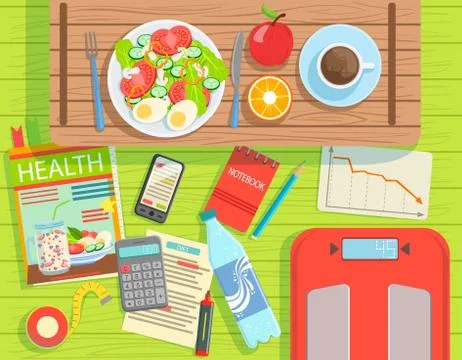 Diet And Weight Loss Elements Set View From Above Stock Illustration