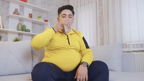 Diet boy. Overweight problem. Stock Footage 218973677