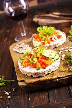 Diet bread with fresh salmon Stock Photos