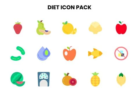 Diet Flat Design Icons Pack Stock Illustration