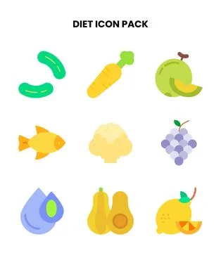 Diet Flat Set Icons Pack Stock Illustration