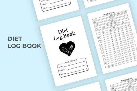 Diet log book KDP interior. Daily meal planner and diet tracker notebook. KDP Stock Illustration