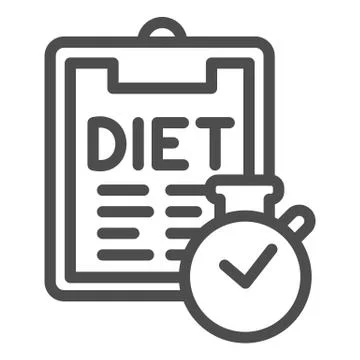 Diet menu and timer line icon. Menu plan checklist with clock outline style Illustrazione stock