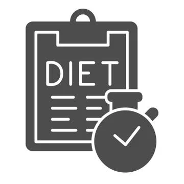 Diet menu and timer solid icon. Menu plan checklist with clock glyph style Illustrazione stock