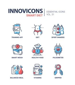 Diet - modern color vector single line icons set Stock Illustration