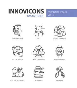 Diet - modern color vector single line icons set Stock Illustration