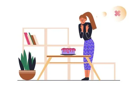 Diet with not sweet program web concept with people scene in flat design. W.. Stock Illustration