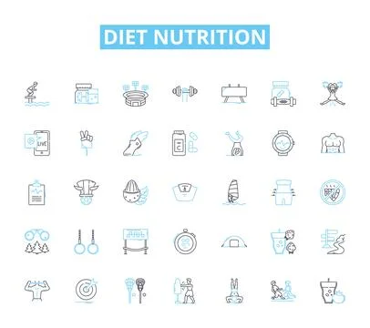 Diet nutrition linear icons set. Protein, Carbohydrates, Minerals, Vitamins Stock Illustration