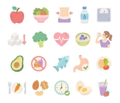 Diet nutrition set featuring apple salad waist Stock Illustration