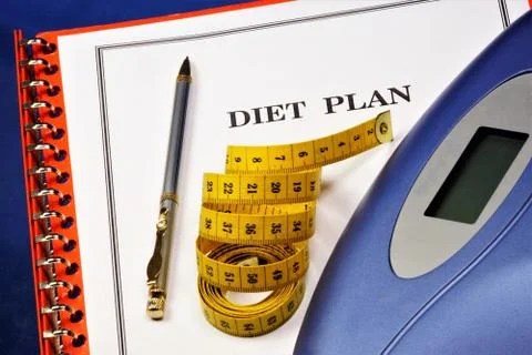 Diet plan - control the figure scales and centimeter. Stock Photos