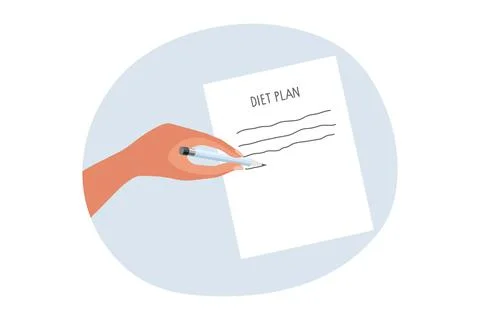 Diet plan. Human Hand making List. Healthy lifestyle planning, weight loss diets Stock Illustration