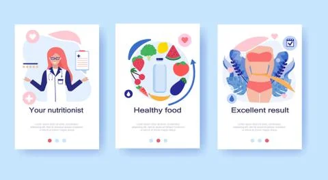 Diet plan illustration set, concept for web banners, landing pages, presentat Illustrazione stock