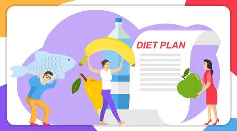 Diet plan, people develop diet plan concept. Vector illustration. 库存插图