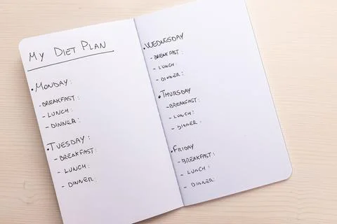 Diet plan: planning of the weekly diet.  Stock Photos