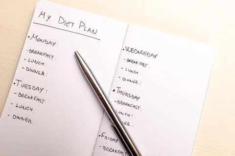 Diet plan: planning of the weekly diet.  Stock Photos