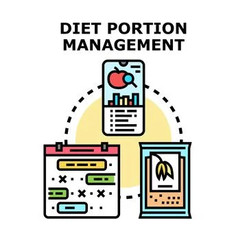 Diet portion management concept with mobile application Stock Illustration