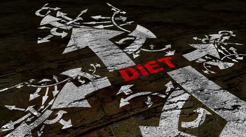 Diet text on a crossroad in different ways of arrows on grunge background Stock Illustration