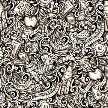Diet vector hand drawn doodles seamless pattern. Graphics background design. Stock Illustration