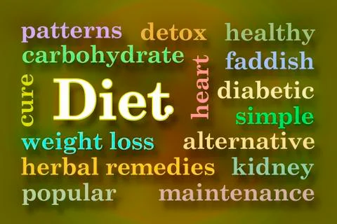 Diet word cloud. 3D Illustration. Illustrazione stock
