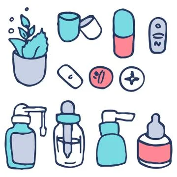 Dietary supplement on white isolated backdrop. Nasal spray set for social ban Stock Illustration