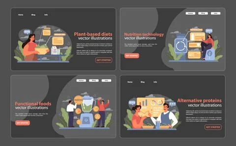 Dietary Trends Website Banners. Visually appealing vector illustrations for Illustrazione stock