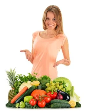 Dieting. balanced diet based on raw organic vegetables and fruits Stock Photos