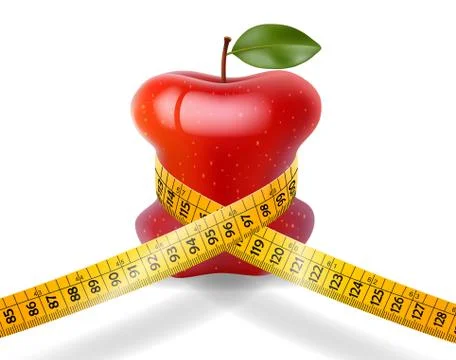 Dieting concept red apple with measuring tape on white background Stock Illustration