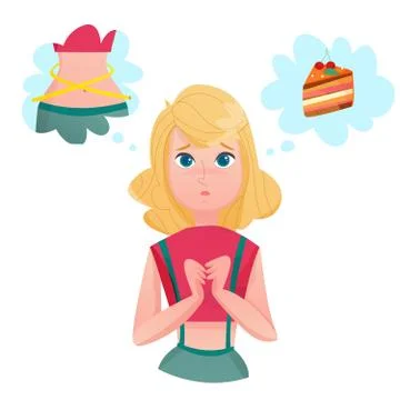Dieting Lining Lady Temptations Cartoon Character Stock Illustration