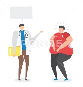 Dietitian talking with fat man, hand-drawn vector illustration. Stock Illustration