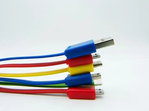Diferent cables for computer and electronic devices on white background Stock Photos