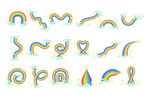 Differen Shape Rainbows Set Of Colorful Girly Decorative Elements Isolated Stock Illustration