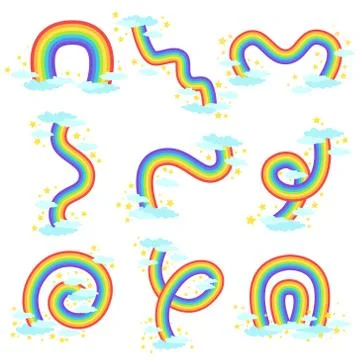 Differen Shape Rainbows Set of Icons Illustrazione stock