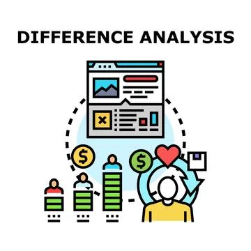 Difference analysis comparing business data and progress Stock Illustration