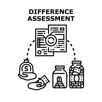 Difference assessment comparing financial assets and liabilities Stock Illustration