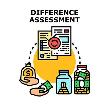 Difference assessment comparing financial assets and liabilities Stock Illustration