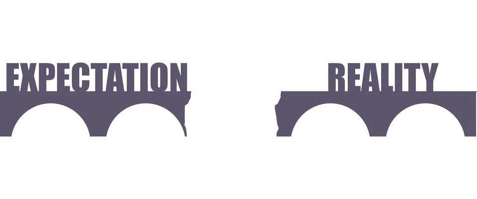 Difference between life expectations and reality. Gap between simple life Stock Illustration