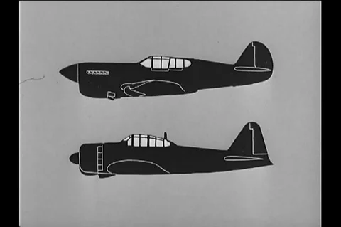 Difference between the P-40 Warhawk and Zero fighter plane - 1943 Stock Footage 92793909