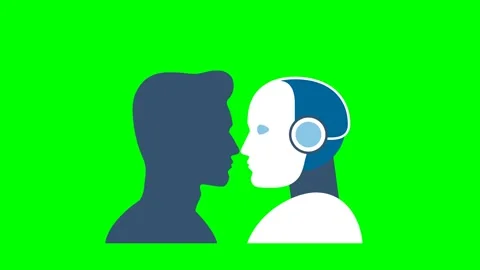 Difference between a robot and a man. Human brain mind head with AI robot head Stock Footage 283181518