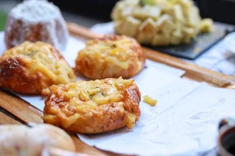 Difference bread on wooden plate Stock Photos