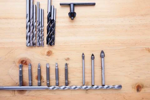 Difference countersinks on the table Stock Photos